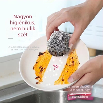 Rozsdamentes acéldrót gömbök, 6 db, konyhai tisztításra és edények mosogatására, folteltávolításra