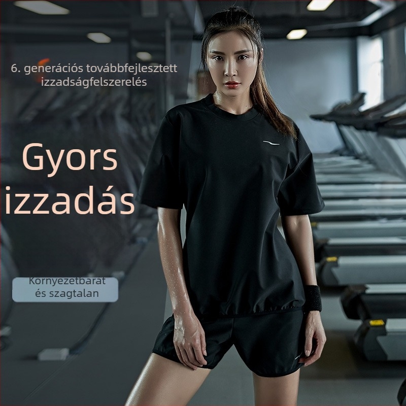 Női nyári edzésruha szett: rövid ujjú felső és rövidnadrág, laza szabás, edzőterembe, futáshoz, jógához és tánchoz