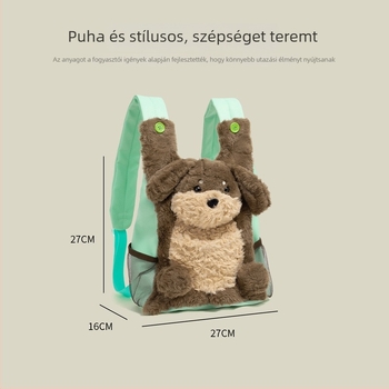 Nylon iskolai hátizsák plüss kutyus és pingvin mintával