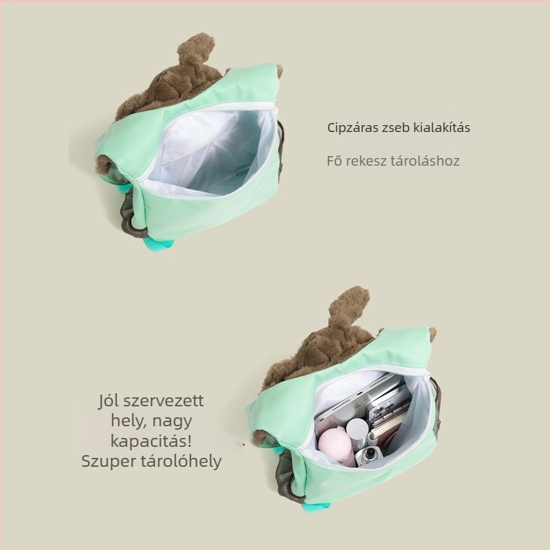 Nylon iskolai hátizsák plüss kutyus és pingvin mintával
