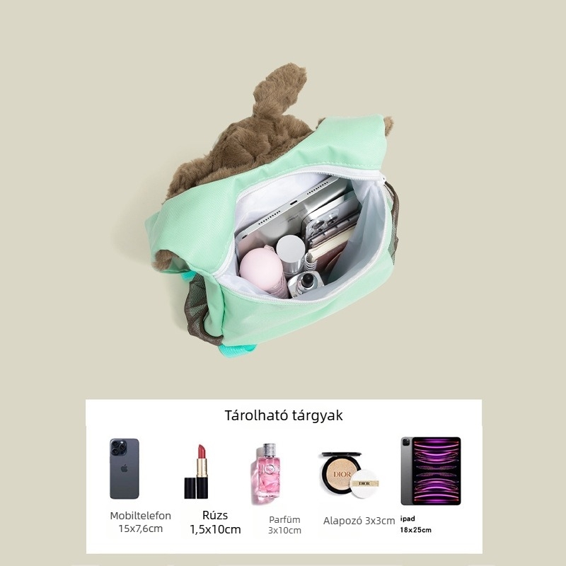 Nylon iskolai hátizsák plüss kutyus és pingvin mintával