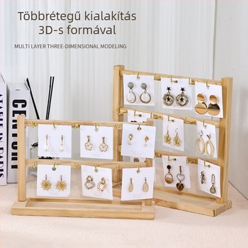 Fából készült fülbevaló- és ékszerkiállító állvány kampókkal – minimalistus négyszintes 3D kijelző karkötők, gyűrűk és nyakláncok számára