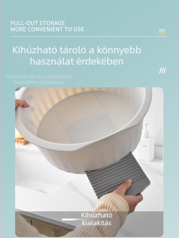 Japán stílusú műanyag mosótál beépített mosódeszkával, otthoni és kollégiumi használatra
