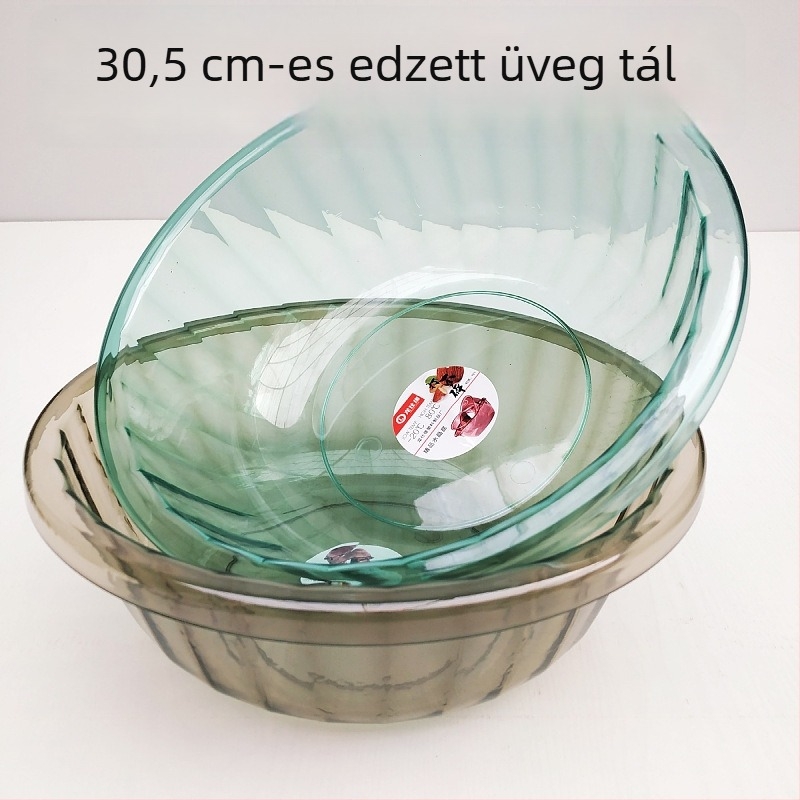 3307 Kör alakú, átlátszó műanyag tál, színes kristályhatású, 30,5 × 10 cm
