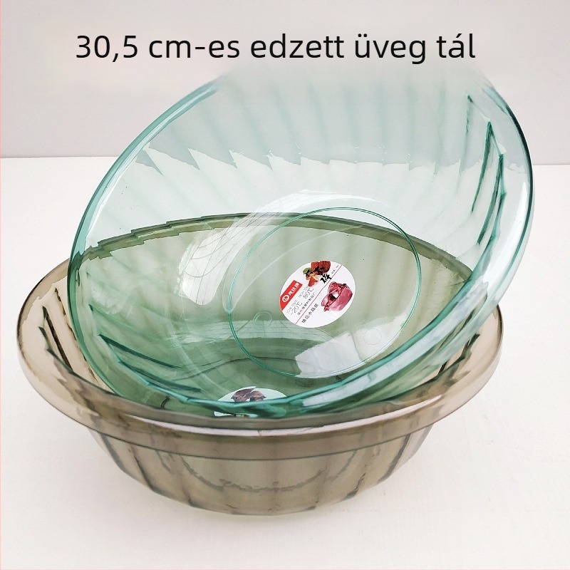 3307 Kör alakú, átlátszó műanyag tál, színes kristályhatású, 30,5 × 10 cm