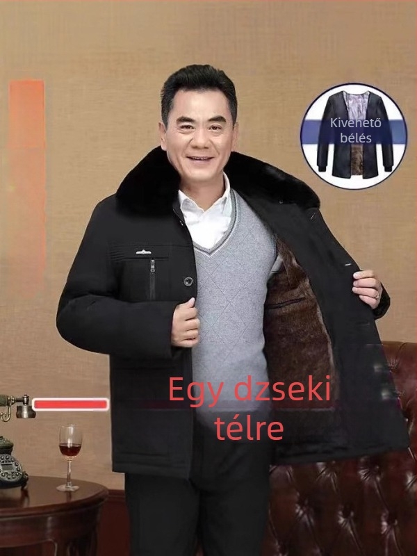Téli férfiaknak készült vastag pamut-töltetű középhosszú meleg kabát bélésével