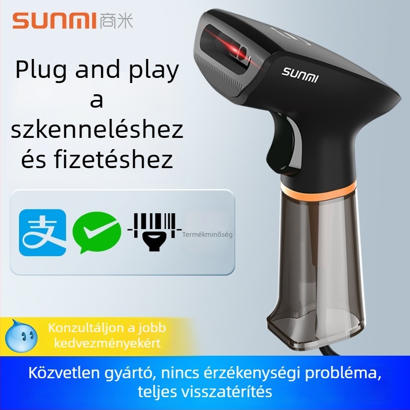 Sunmi NS021 Kézi vonalkód olvasó, USB-kábeles, QR-kód és vonalkód olvasó, 640x480 felbontás, 3 éves garancia