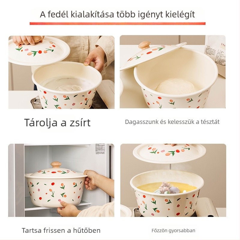 Zománcolt zsírtartó edény, kerámia konyhai tál, élelmiszer-minőségű olajtároló, csiliolaj tároló, hagyma–gyömbér–fokhagyma tároló doboz