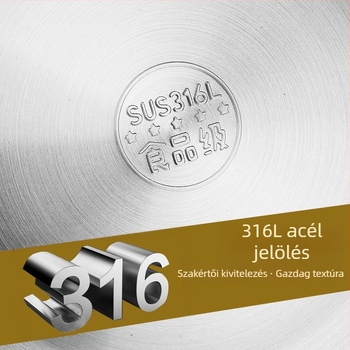 Élelmiszer-minőségű 316 rozsdamentes acél edény, vastag aljjal, kerek formájú, háztartási használatra — ideális tészta dagasztásához, zöldségek mosásához, sütéshez, tojás felveréséhez és leveshez.