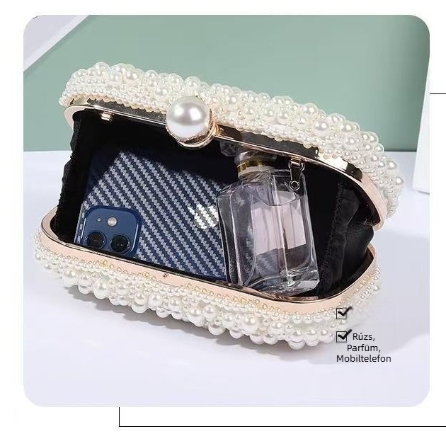 Gyöngyös estélyi táska, prémium clutch formális ruhákhoz, sokoldalú elegáns estélyi táska vállon vagy kézben.