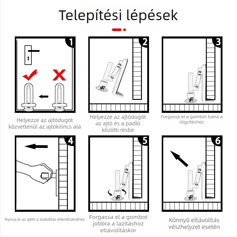 Riasztóval ellátott ajtóstop, padlóra szerelhető, vastagított kivitel, otthon és hotel számára