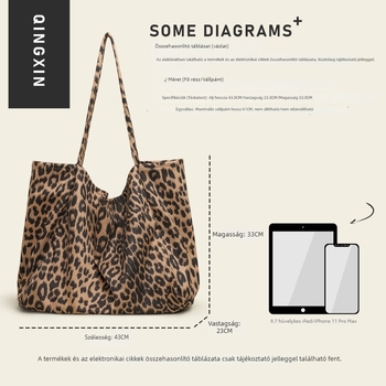 Koreai stílusú, lazán leopard mintás Tote táska, nagy kapacitású vászon válltáska színblokkal