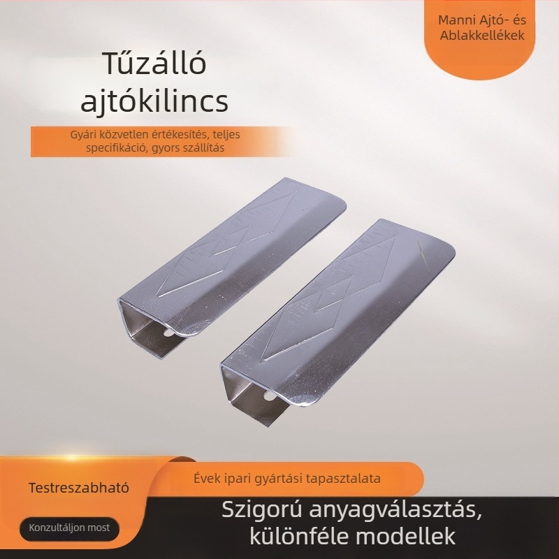 Cink-ötvözetből készült tűzálló ajtófogantyúk, krómozott felülettel; átjáró és folyosói dupla ajtókhoz, valamint szekrényajtókhoz.