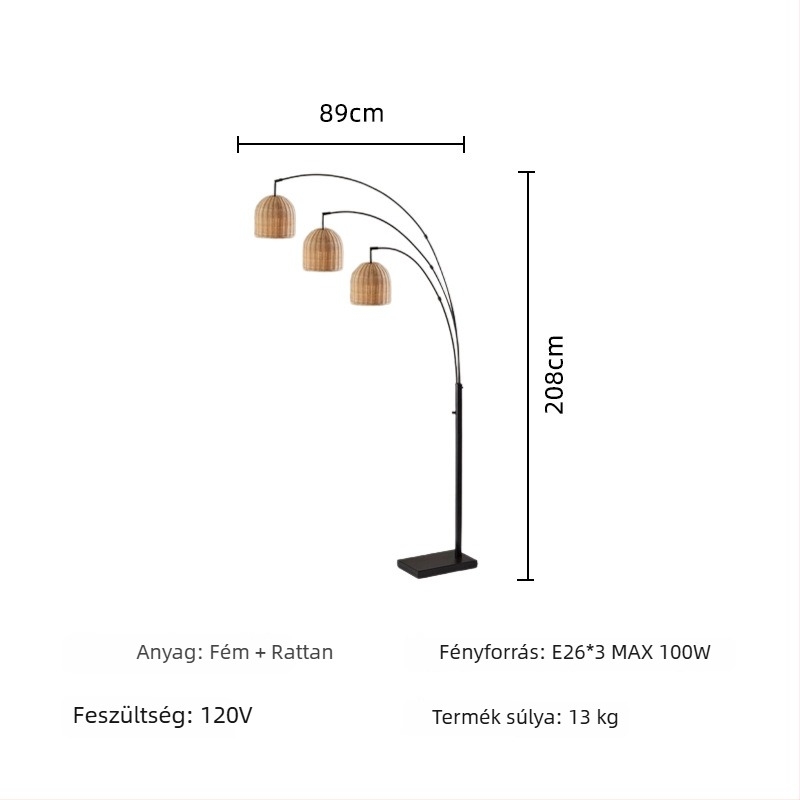 Bambuszfonatú állólámpa, európai minimalist stílusban
