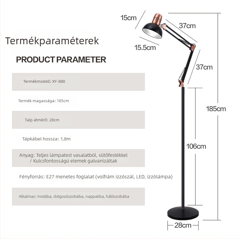 Fém állólámpa elektroplatírozott felülettel, európai–amerikai stílusban, tanuláshoz, hálószobához, irodához, étkezőhöz