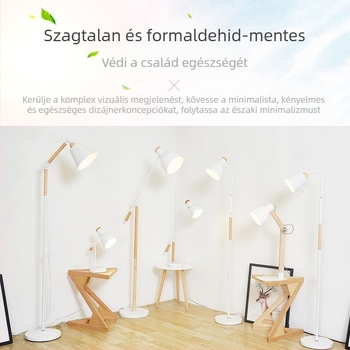Skandináv stílusú tömörfa kávasztal és állólámpa nappaliba, dolgozószobába és hálószobába — egyszerű, modern világítás.