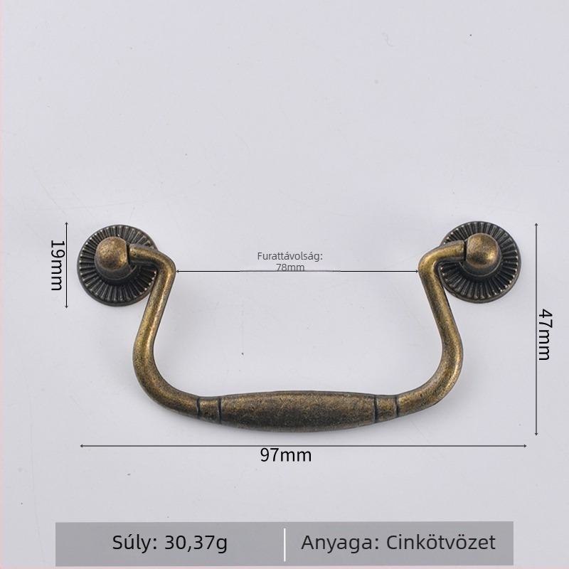 B-139 Antik stílusú szekrényfiók fogantyú, cinkötvözet, bronz felülettel, 78 mm furatköz