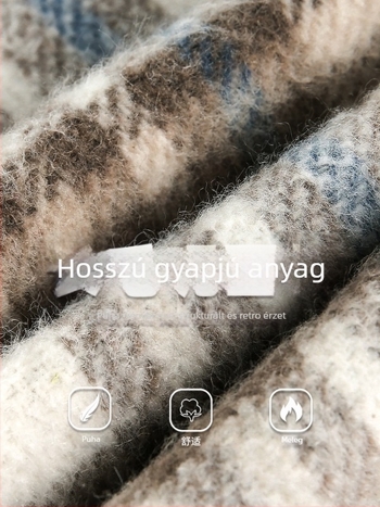 Férfiaknak színblokkolt kockás texturált gyapjú hosszú ujjú ing-jakett, őszi stílus, nehéz retro siluett