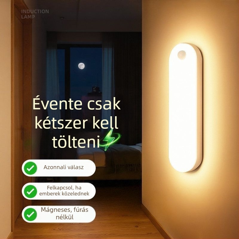 Okos mozgásérzékelős éjszakai fény a hálószobába, hangvezérlés, vezeték nélküli töltés, folyosókhoz és az ágy melletti használatra