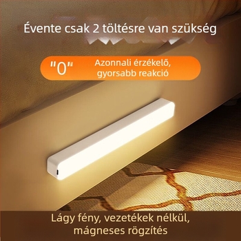Intelligens LED mozgásérzékelős éjjeli lámpa otthonra, hálószobába és folyosóra, vékony sáv alakú dizájn, lágy fény