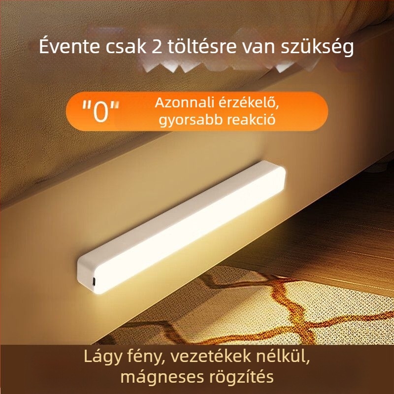Intelligens LED mozgásérzékelős éjjeli lámpa otthonra, hálószobába és folyosóra, vékony sáv alakú dizájn, lágy fény