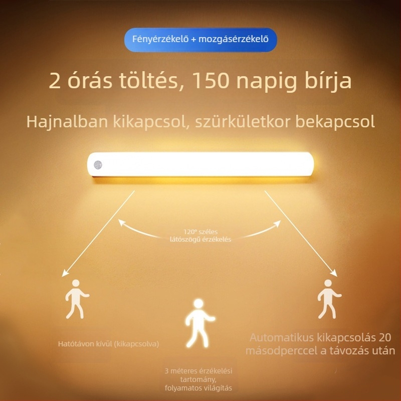 Mozgásérzékelős LED világítás mágneses rögzítéssel a szekrényhez, éjjeli fény a folyosóra és a hálószobába