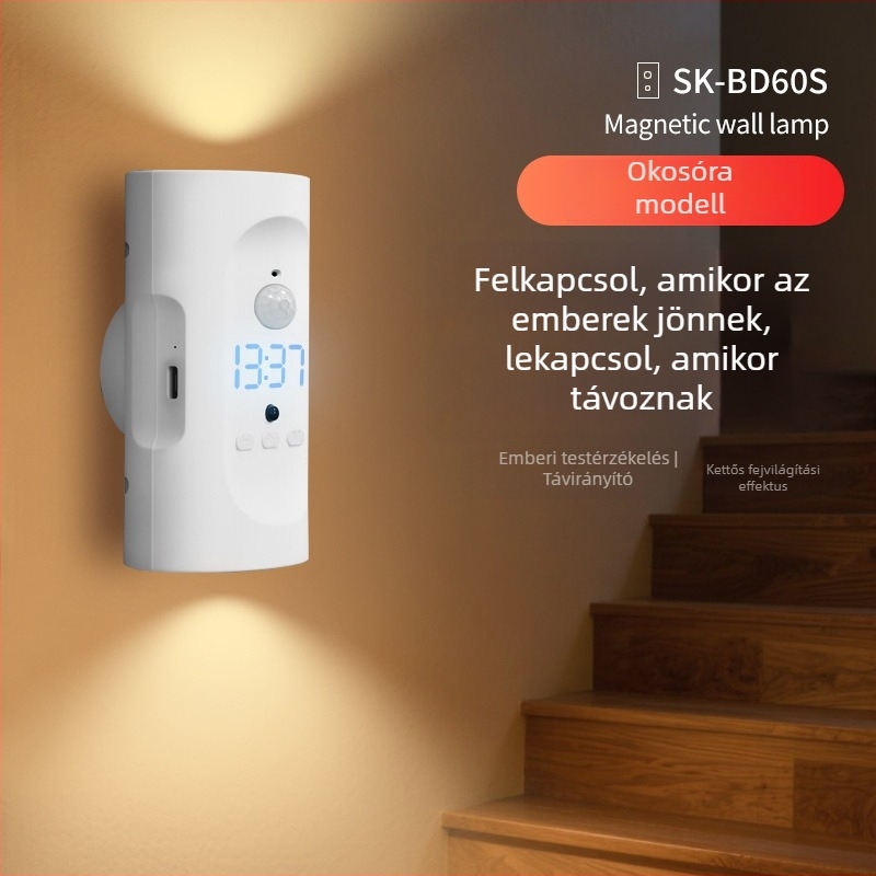 Vezeték nélküli mágneses töltésű éjszakai falilámpa, drót nélkül és fúrás nélkül, USB táplálás, távirányítós környezeti világítás hálószobához