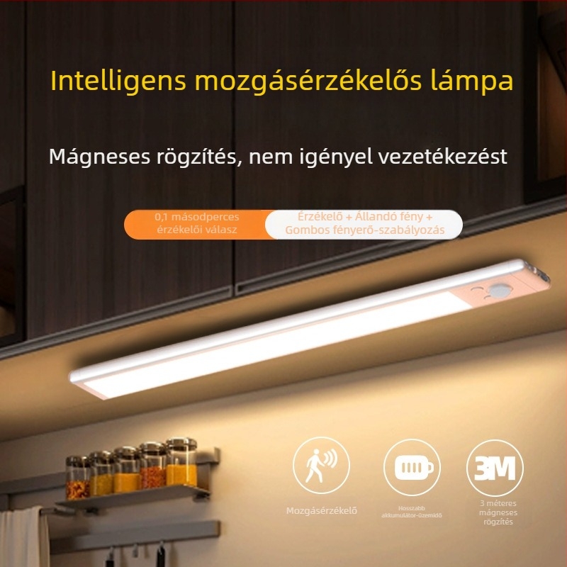 Intelligens LED újratölthető szenzoros lámpa, emberi test észlelése, hálószobai éjjeli lámpa, asztali lámpa, mágneses fénycsík, három színhőmérséklet