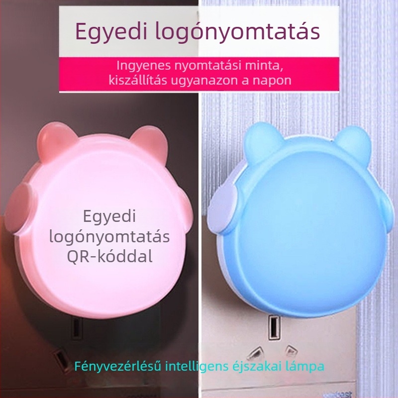 Medvét formázó éjszakai lámpa fényérzékelős vezérléssel és testreszabható logóval