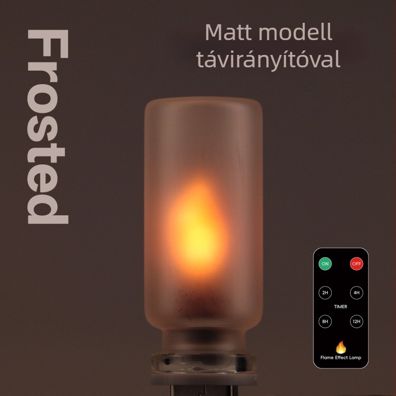 LED lámpa láng effektussal, reális lánghatás, digitális gyertya, éjjeli fény, üveg árnyékolóval, hálózati csatlakozás, modell RX9008