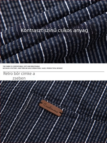 Texturált, enyhén gyűrött férfiing-dzseki színblokkokkal és csíkokkal, rövid ujjú, japán stílusú, laza szabás