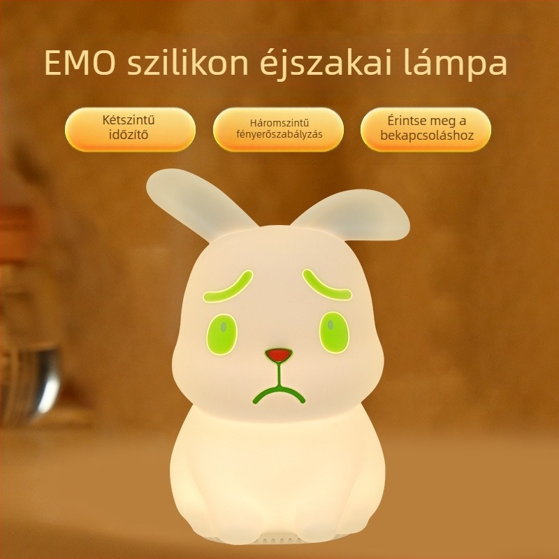 Krém színű nyuszi alakú éjjeli fény gyerekszobába, USB-s asztali lámpa