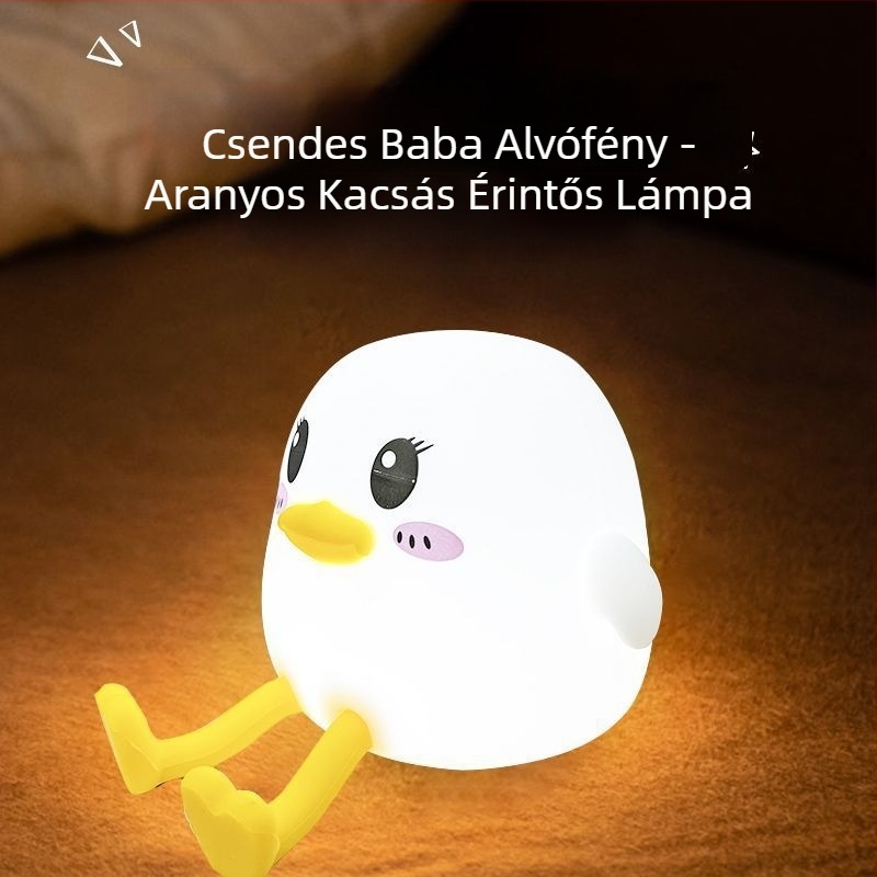 Doudou Duck Tap Lámpa — Szilikon éjjeli fény mozgásérzékelővel, 7 szín és meleg fény, gyermekeknek szánt éjjeli lámpa