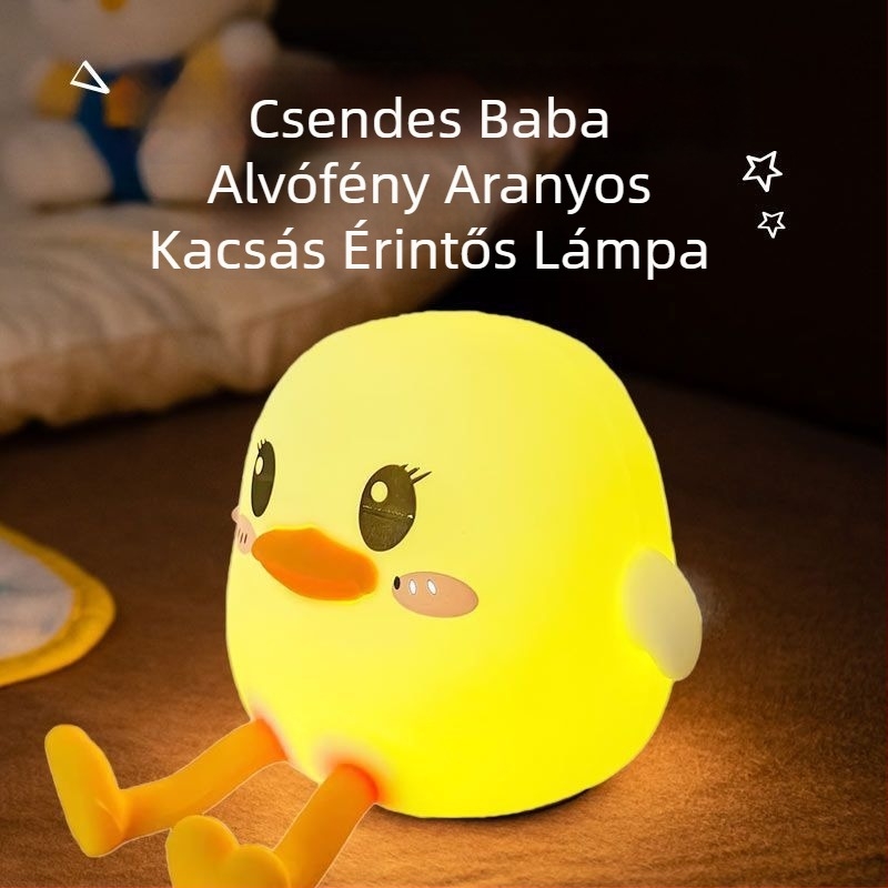Doudou Duck Tap Lámpa — Szilikon éjjeli fény mozgásérzékelővel, 7 szín és meleg fény, gyermekeknek szánt éjjeli lámpa