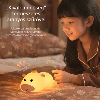 Capybara szilikon éjszakai fény USB-ről tölthető, hálószobába és baba etetéséhez, színes fényváltás, dekoratív dísz