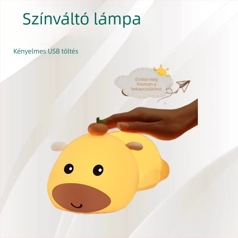 Capybara szilikon éjszakai fény USB-ről tölthető, hálószobába és baba etetéséhez, színes fényváltás, dekoratív dísz