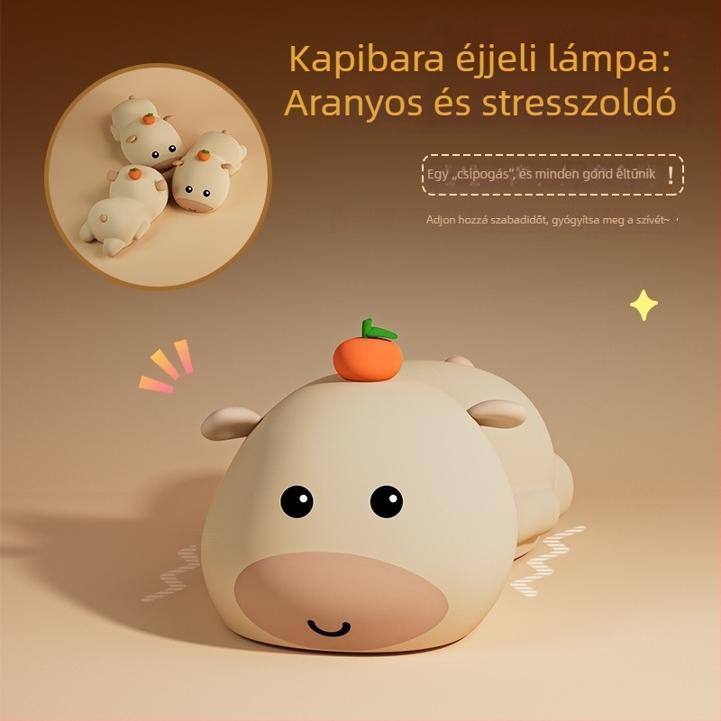Capybara szilikon éjszakai fény USB-ről tölthető, hálószobába és baba etetéséhez, színes fényváltás, dekoratív dísz