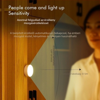 LED mozgásérzékelős éjszakai fény szekrényre és éjjeliszekrényre, USB-s töltés, fényérzékelős szobai lámpa