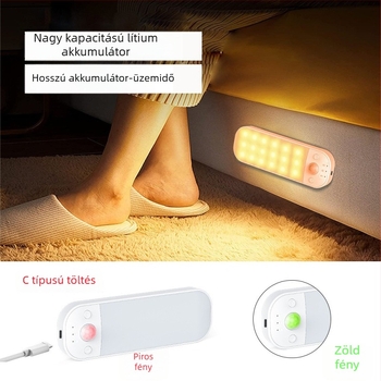 3 színű LED mozgásérzékelős falilámpa, USB-töltésű, ultra vékony mágneses szekrény éjjeli lámpa