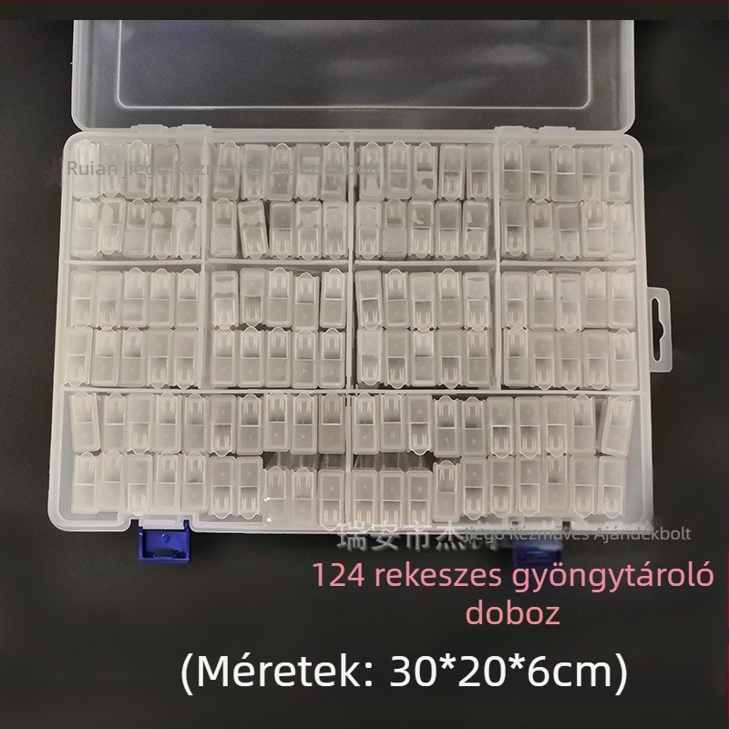 124 rekeszes rizs gyöngyök tároló doboza, átlátszó gyémántfestő eszköztároló doboz