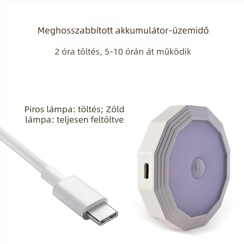 Akkumulátoros, vezeték nélküli éjjeli lámpa intelligens szenzorral és fényvezérléssel, hálószobába és folyosóra