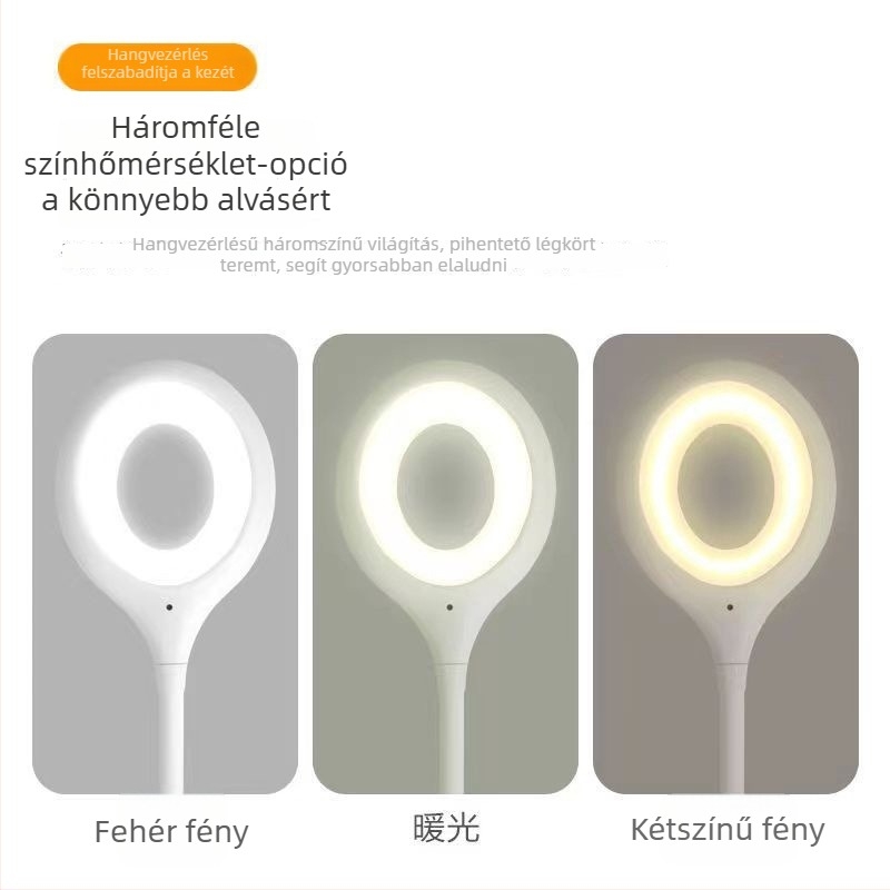 Hangvezérléses intelligens éjszakai lámpa hálószobába, éjjeli hangulatvilág, USB-tápellátás, szemkímélő, modern minimál dizájn