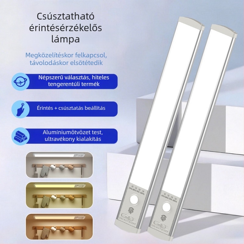 Ultra vékony LED szenzoros szekrényvilágítás, mágneses, vezeték nélküli, USB-s éjjeli lámpa a hálószobába és a konyhába, asztali lámpa, kültéri világítás