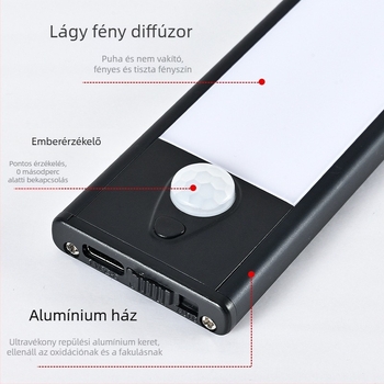Ultra vékony LED mozgásérzékelős lámpa szekrényekhez, gardróbokhoz, folyosókhoz és borospincéhez – mágneses rögzítés, USB tápellátás