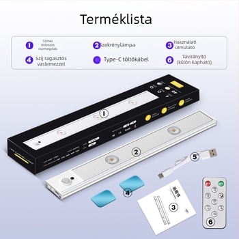 Cat-Eye Hill intelligens LED szekrénylámpa szenzorral, újratölthető éjszakai fény, mozgásérzékelő, öt színben állítható világítás.