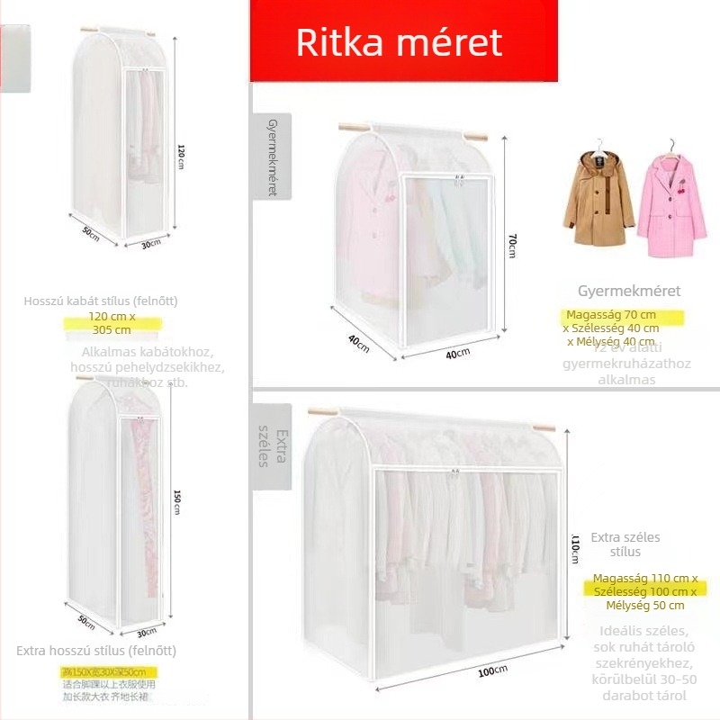 Háromdimenziós, átlátszó ruhafedő porvédő