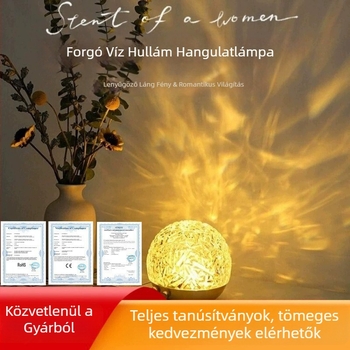 Atmoszférikus lámpa jéghegy és vízhullám effektussal, prémium fa alap és dinamikus fény-árnyék vetítés