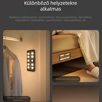 Szekrénylámpa testérzékeléssel, három színhőmérséklet, nappal- és éjszaka kettős észlelés, USB-s újratölthető LED éjjeli lámpa