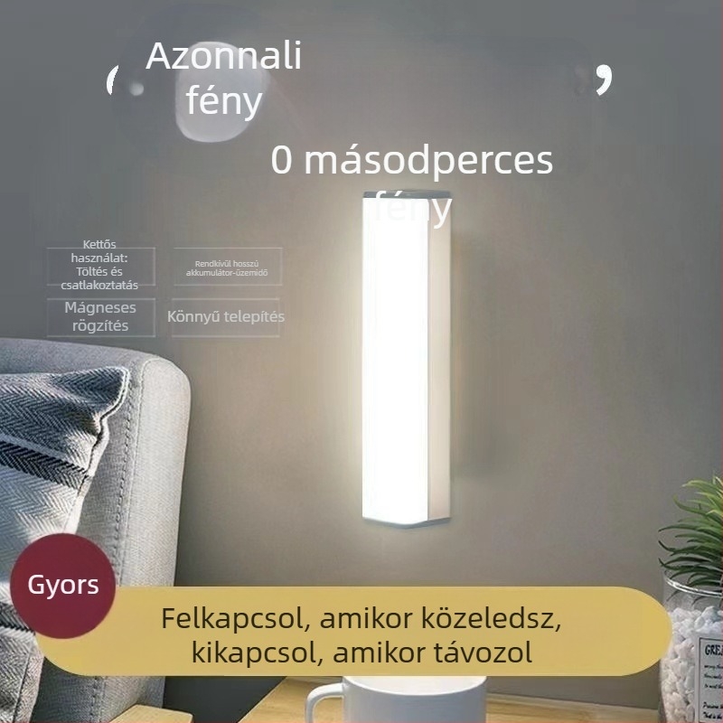 LED szenzoros éjjeli lámpa kollégiumhoz, az ágy melletti, mozgásérzékelős világítás a folyosón és a fürdőszobában, beépített akkumulátorral