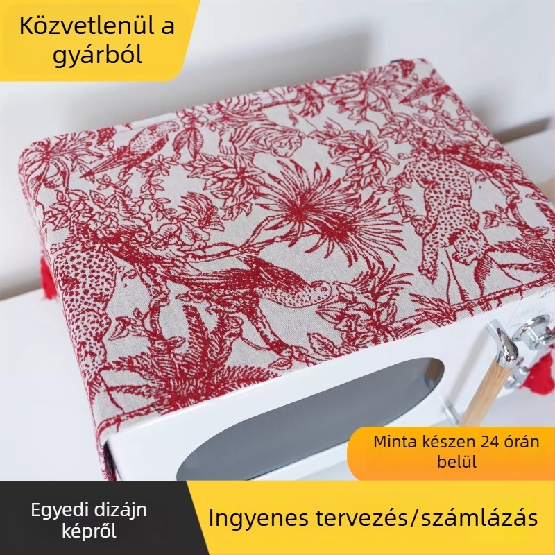 Vörös Jacquard porvédő takaró mikrohullámú sütőhöz, sütőhöz, hűtőszekrényhez és mosógéphez – tárolható burkolat